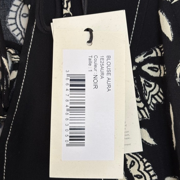 ba&sh Aura Blouse Black Floral Boho 3/4 Sleeve Top Size (1) US 4/6 Small NEW - Picture 5 of 12